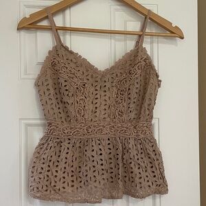 Japna Taupe Lace Eyelet Peplum Cami